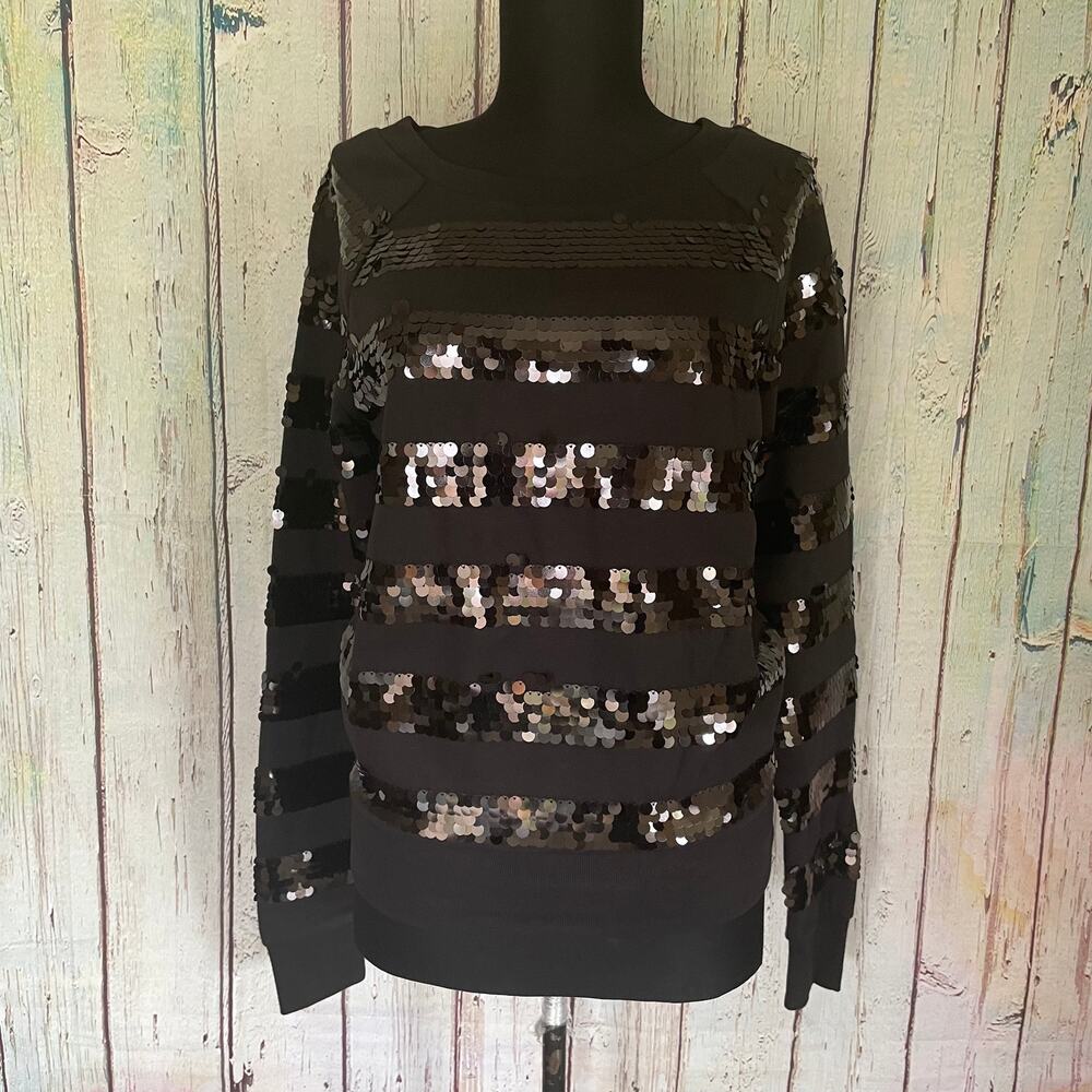 Victoria's Secret PINK Sweatshirt Womens Small Black Sequin Stripe Loungewear